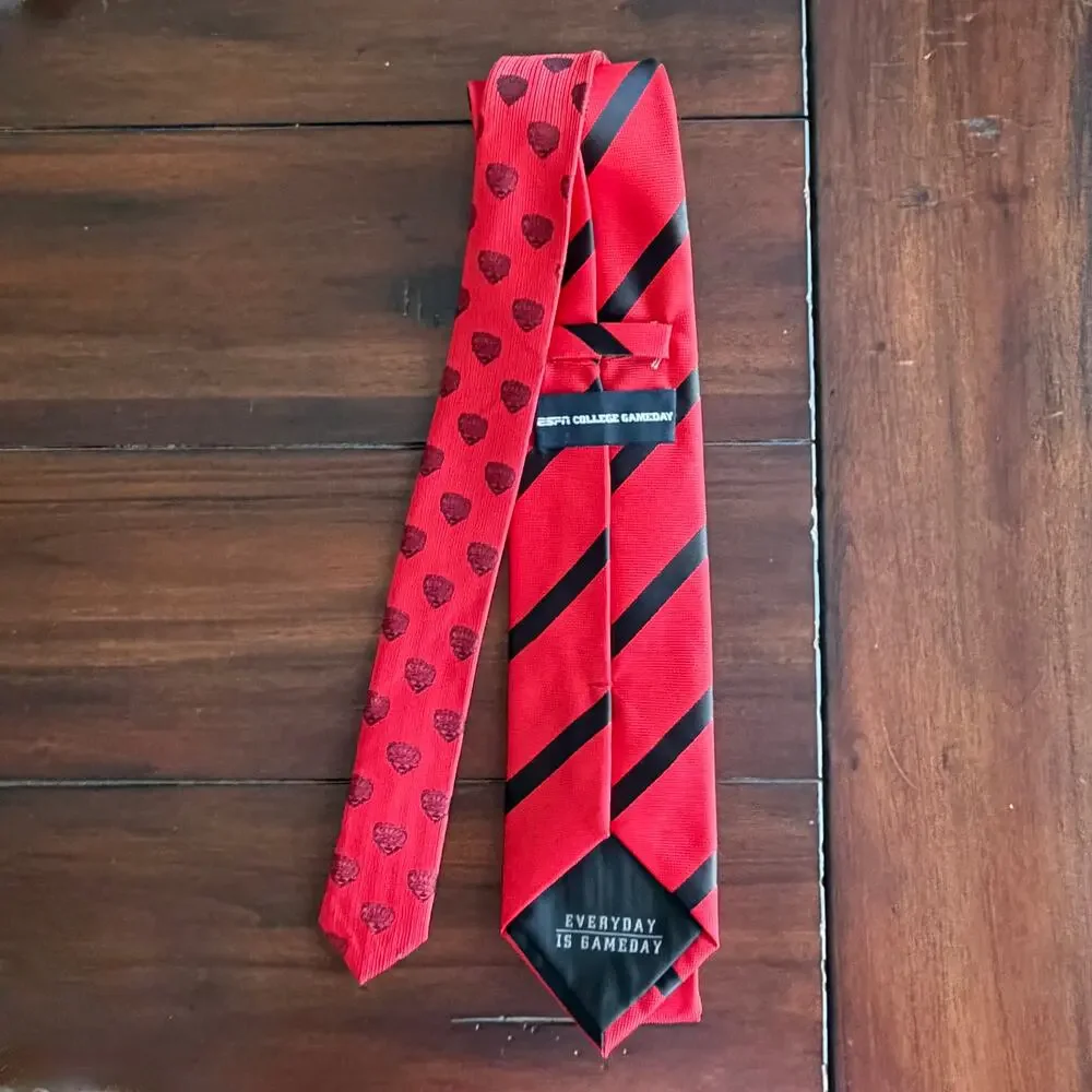 ESPN College GameDay Men's Tie Red Black Diagonal Stripes Everyday Is Gameday